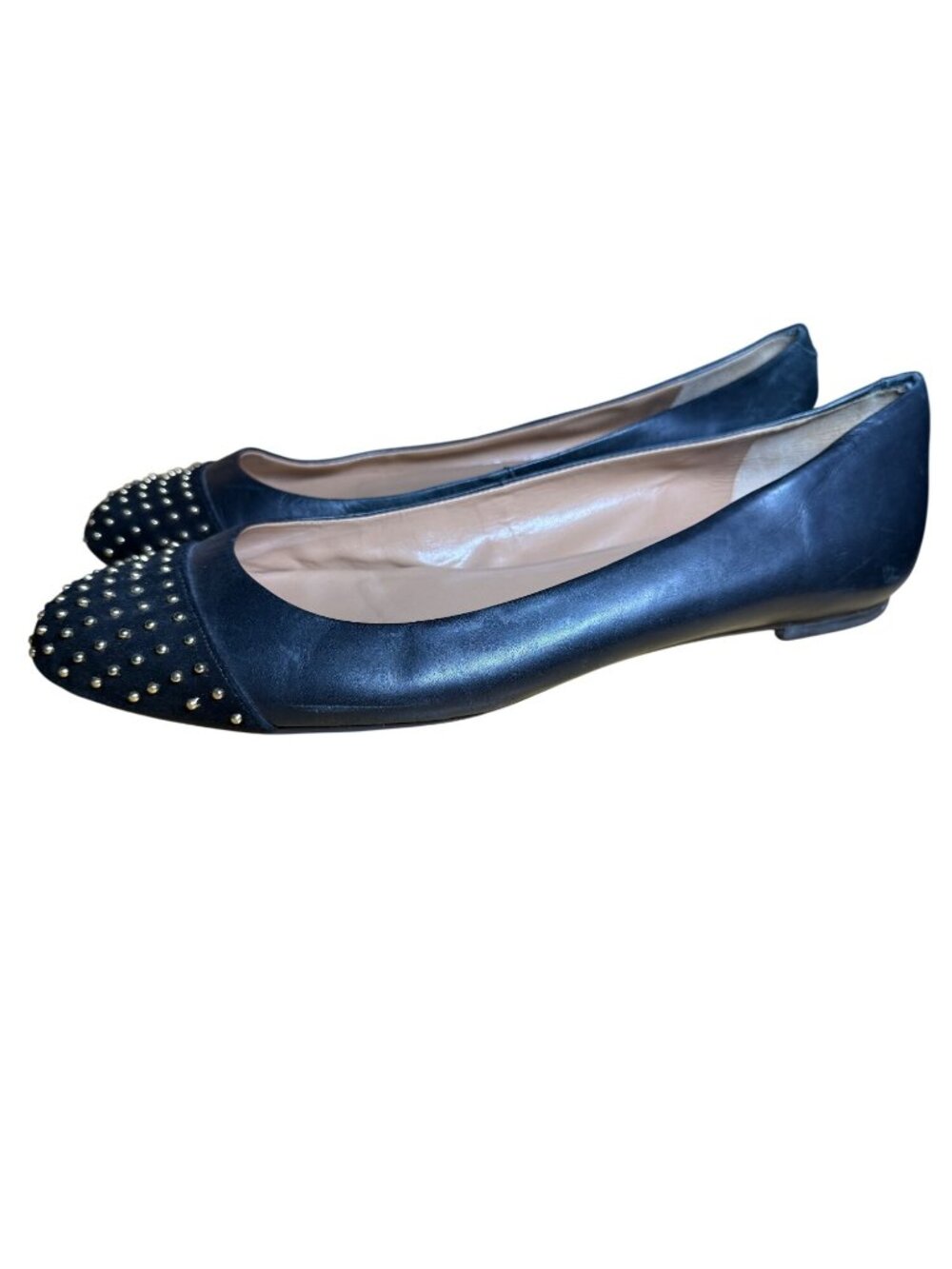 Talbots Black Leather Ballet Flats Gold Studded Round Embellishment Size 11